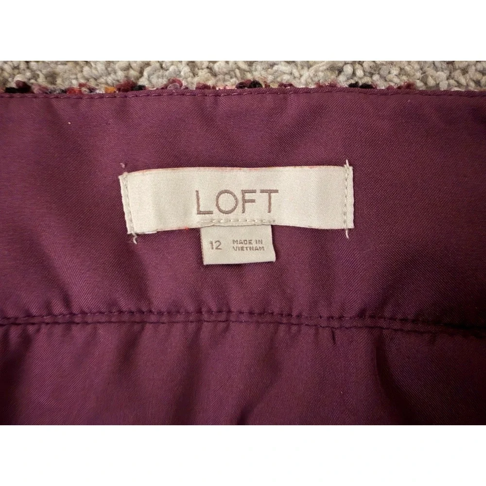LOFT Womens Multi Color Tweed Plaid Mini Skirt Burgundy Size‎ 12